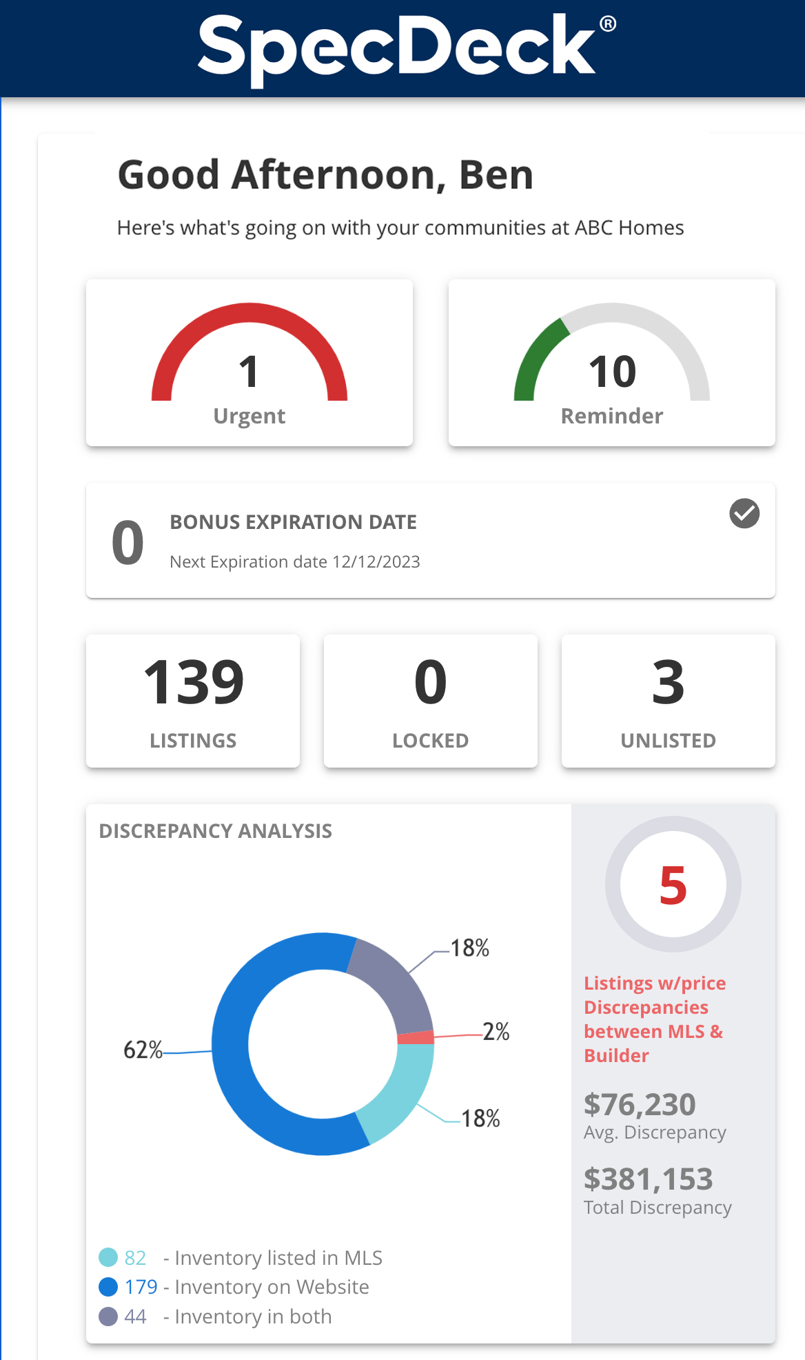 SpecDeck Dashboard