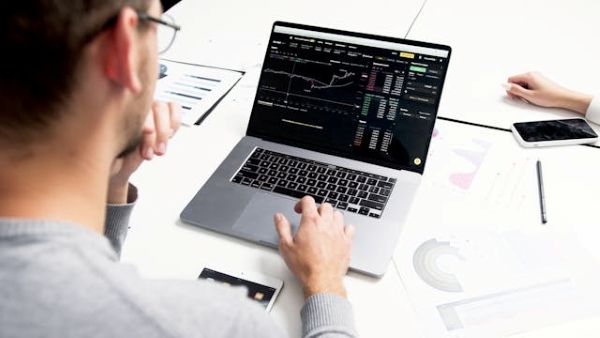 Person using a laptop with a chart on the screen 600 Pexels