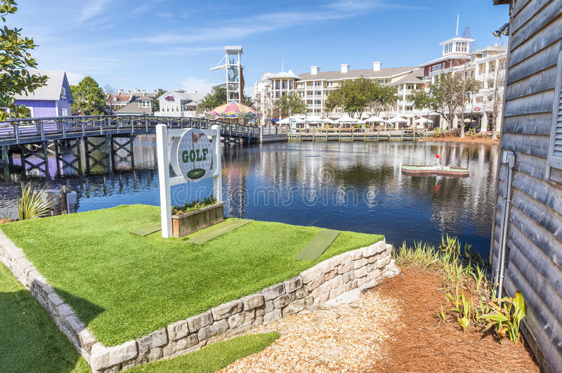 destin fl february harborwalk village colourful homes o sunny day shopping mall lots entertainment areas 91717793