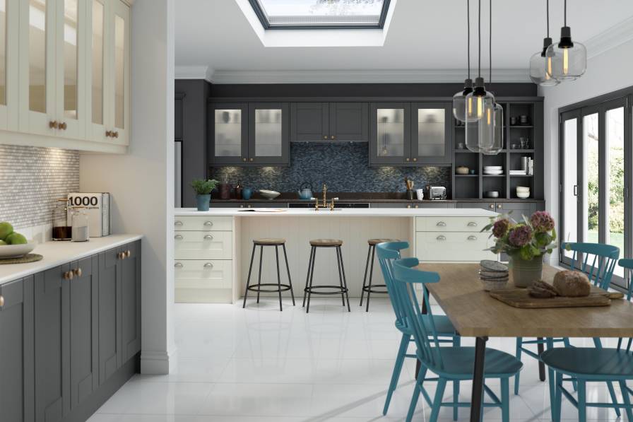 matt kitchen with a touch of blue