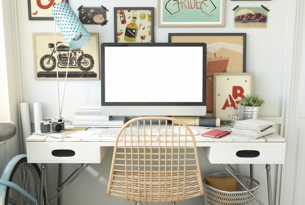 A pretty but practical home workspace set up