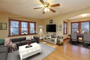 A living room staged virtually.